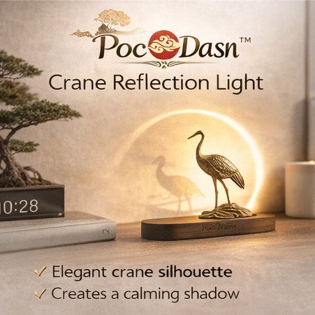 PocDasn™ Crane Reflection Light – Artistic LED Desk Decor, Oriental Accent Lamp with Shadow Effect