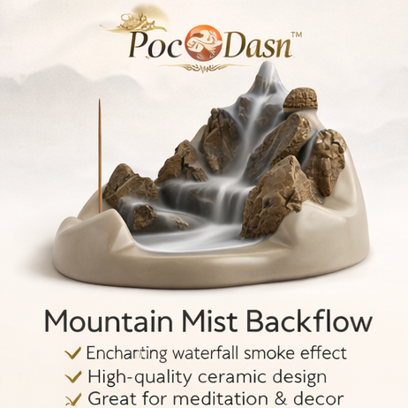 PocDasn™ Mountain Mist Backflow Incense Holder – Ceramic Zen Decor, Waterfall Smoke Burner, Asian Home Accent