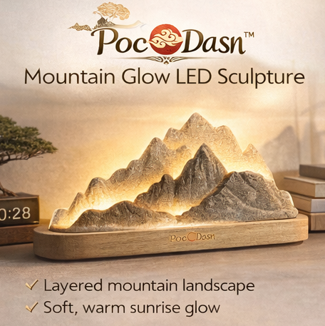 PocDasn™ Mountain Glow LED Sculpture – Oriental Landscape Light Decor, Zen Ambient Desk Lamp