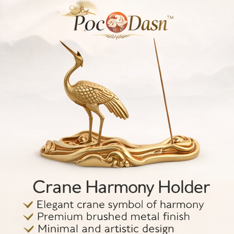 PocDasn™ Crane Harmony Incense Holder – Metal Zen Decor Burner, Asian Style Desk Ornament, Minimalist Aromatherapy