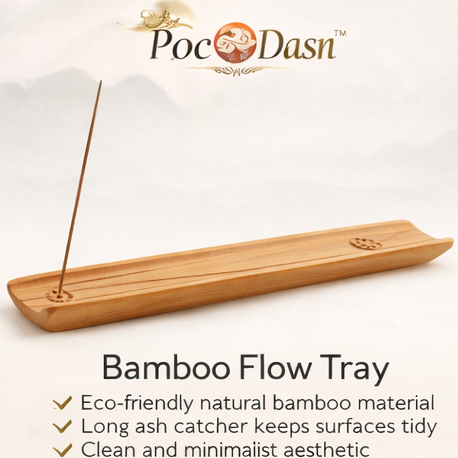 PocDasn™ Bamboo Flow Incense Tray – Wooden Zen Incense Holder, Natural Decor, Asian Inspired Home Accent